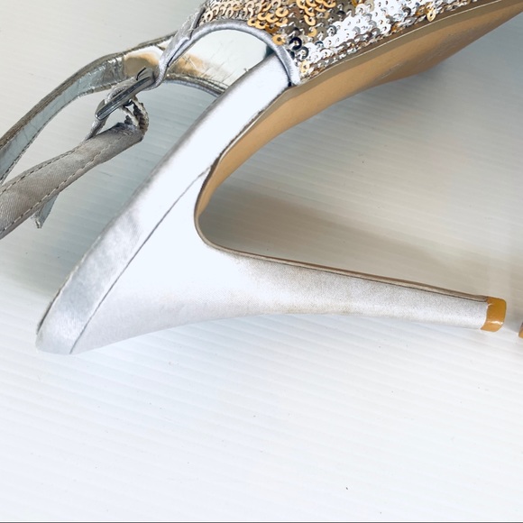 Betts Casino Silver Gold Sequin Peep Toe Slingback - Picture 9 of 16
